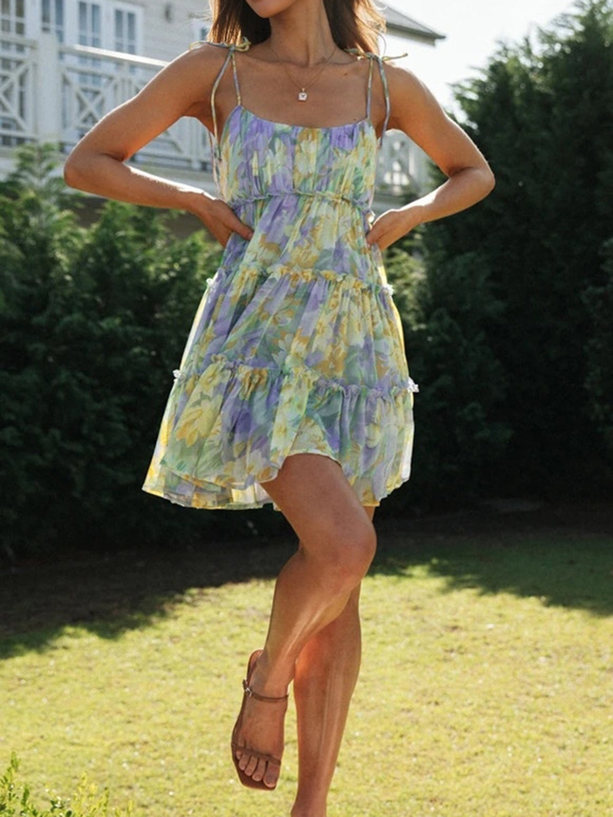 Multi Floral Short Layered Cami Dress