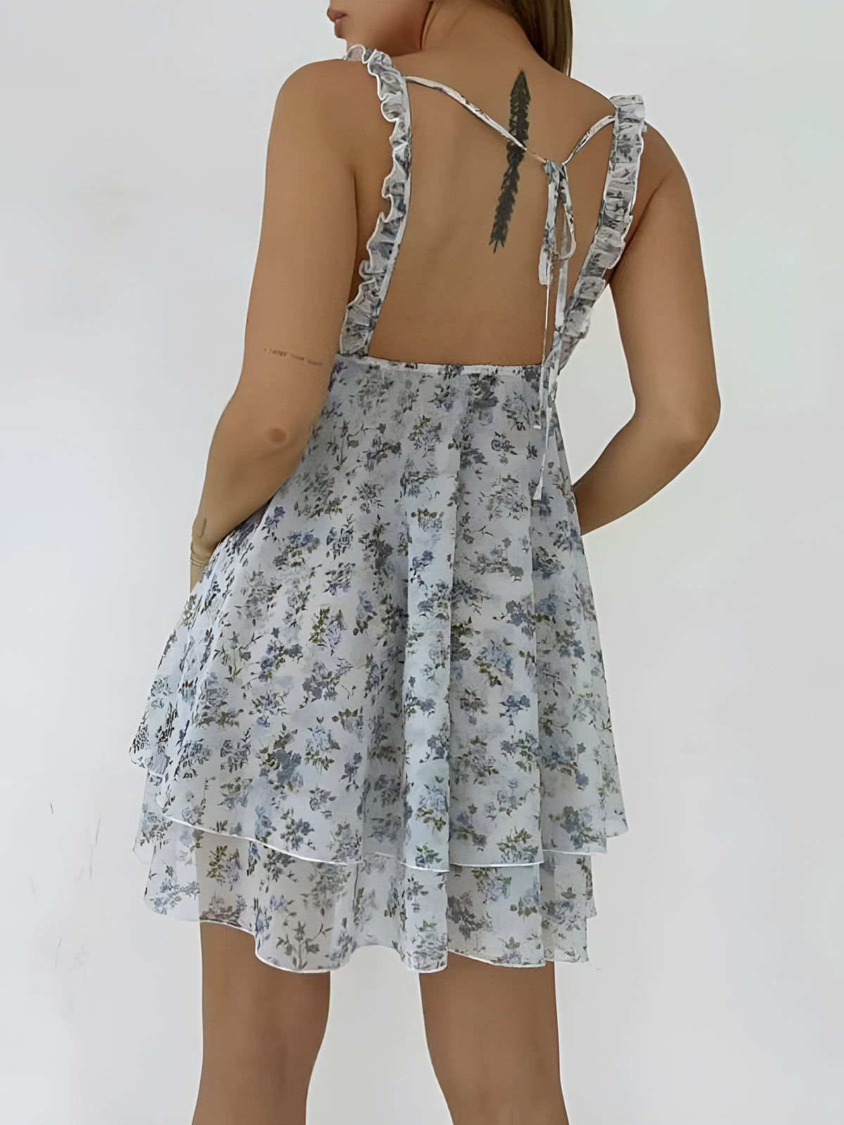 Multi Floral Backless Knotted Short Dress