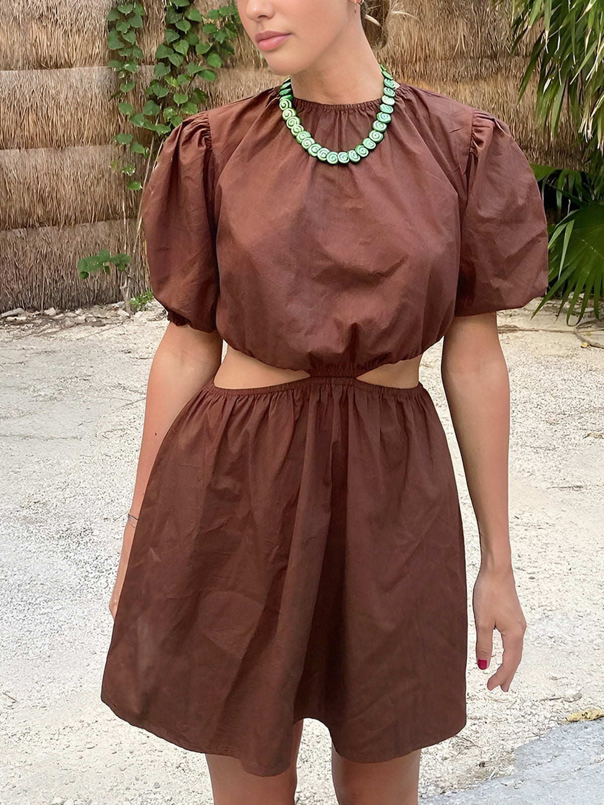Cocoa Bean Cotton Blends Cutout Short Dress