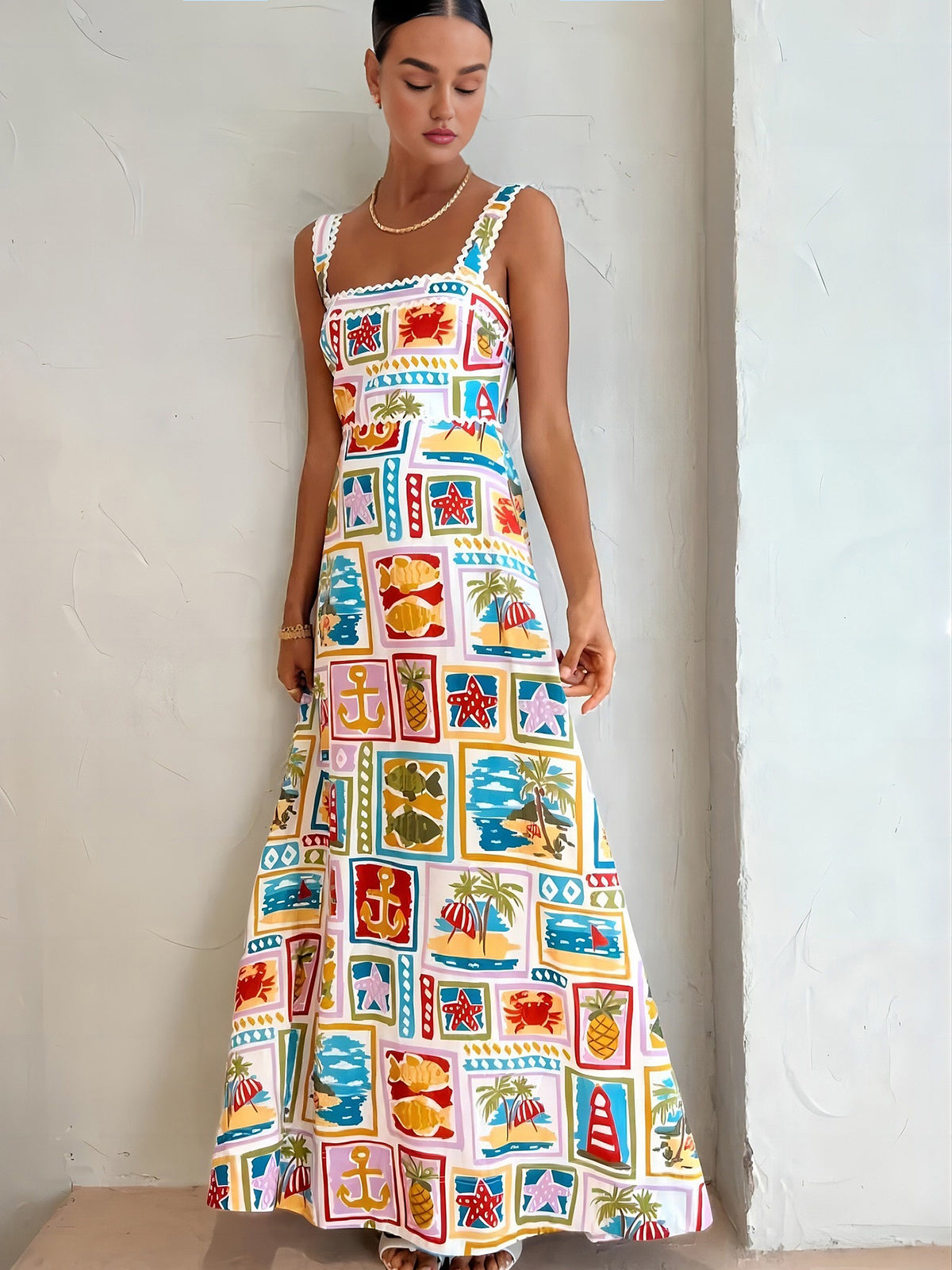 Graffiti Print Sleeveless Long Dress